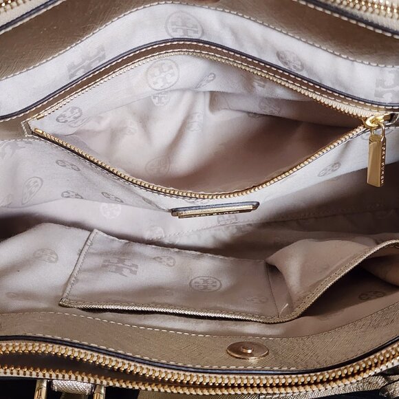 Tory Burch Robinson Metallic Gold Small East West Tote - Picture 11 of 14